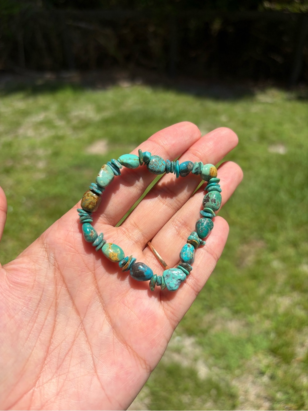 Genuine Royston Turquoise Nugget & Disc Stretch Bracelet